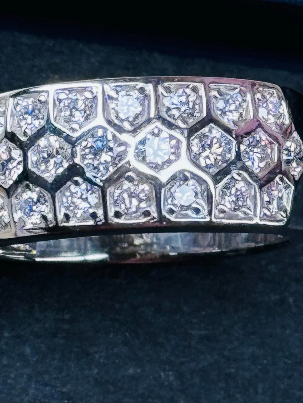 Hexagon Diamond Band Sterling Silver Ring - Silver